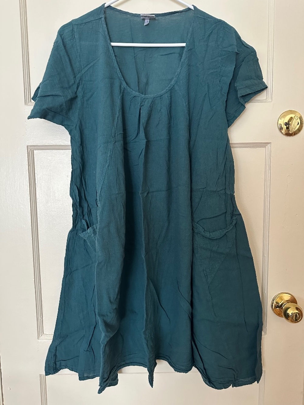 Teal Crinkle Cotton Dress 100% Cotton